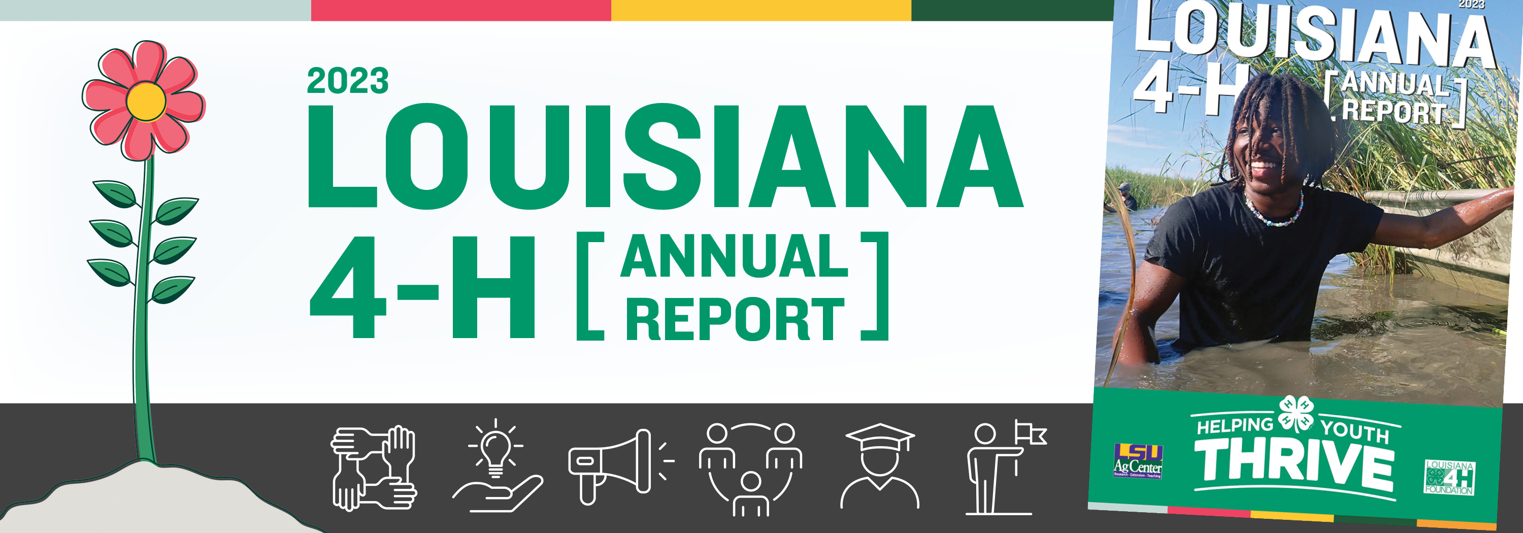 Decorative 4-H banner that says "2023 Louisiana 4-H Annual Report."